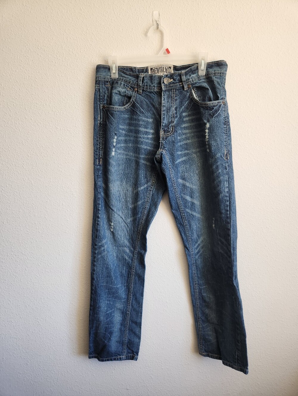 Revolve Jean Denim Mens 32x32 Medium Wash 100% cotton Y2k Distressed Straight